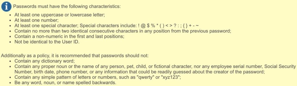 règles incompréhensibles pour le choix d'un mot de passe