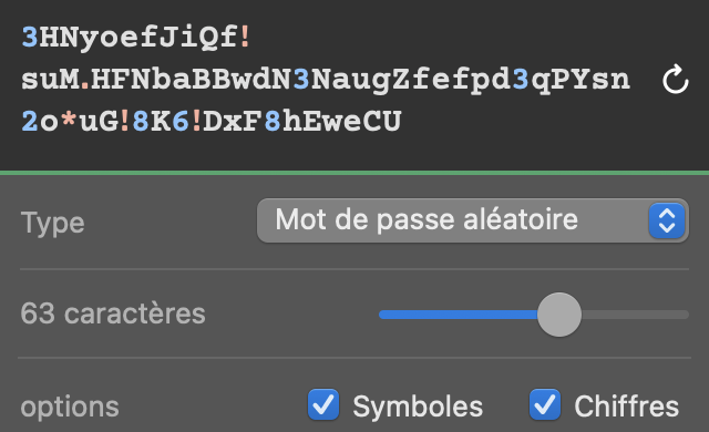 Capture d'écran de la génération d'un nouveau mot de passe aléatoire par 1Password en illustration